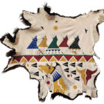 Native American Hand Painted Buffalo Robe: 5 Lodges