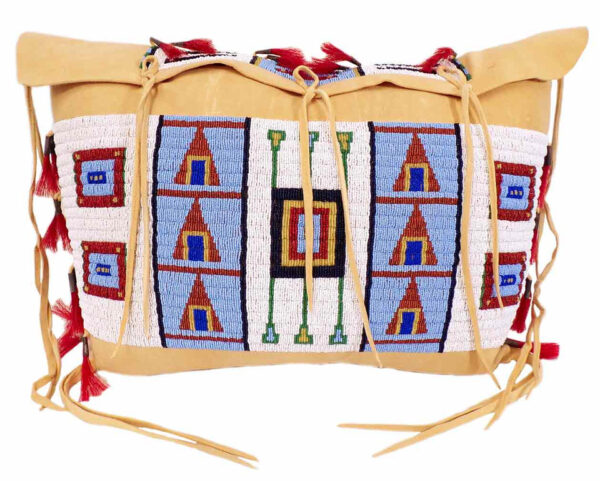 Native American Made XLG Tipi Bag: Old Stock Italian Beads on Brain Tanned Hide - Image 6