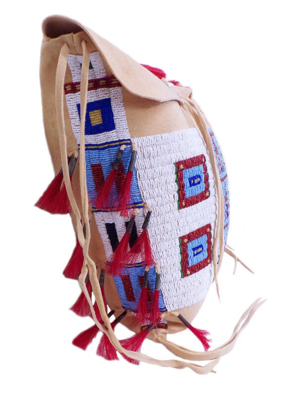 Native American Made XLG Tipi Bag: Old Stock Italian Beads on Brain Tanned Hide - Image 3