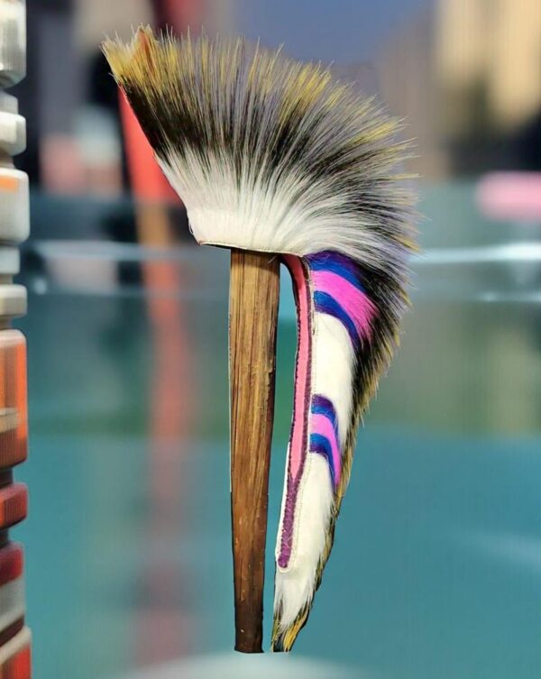 18’’ inches Porcupine Roach Hair, Purple and pink to match the Osage ribbon work of a straight dancer.
